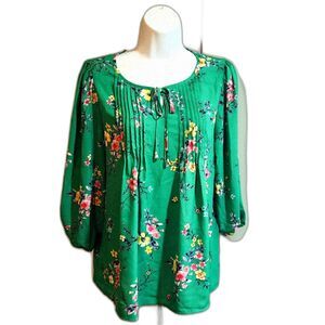Counterparts Kelly Green Floral 3/4 Puff Sleeve Blouse, Small